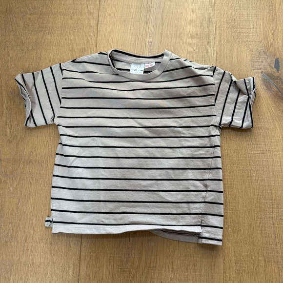 Zara Kids Girls Beige & Black Stripe T-Shirt - Picture 1 of 3